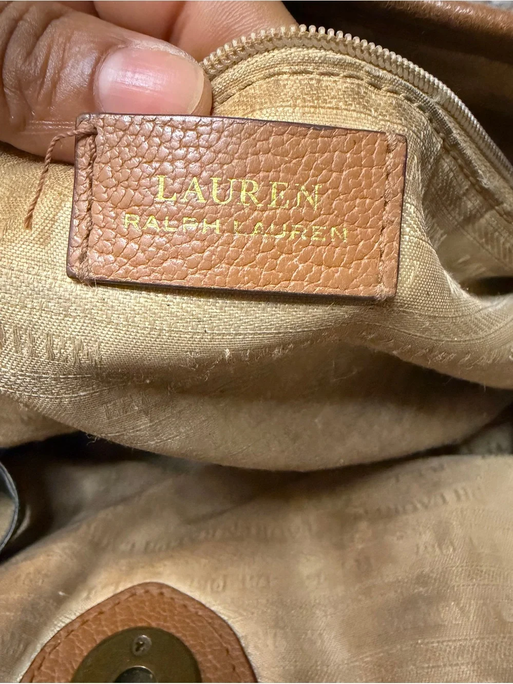 Leather Lauren Ralph Lauren, Satchel Handbag in Cognac Tan with Detachable Strap